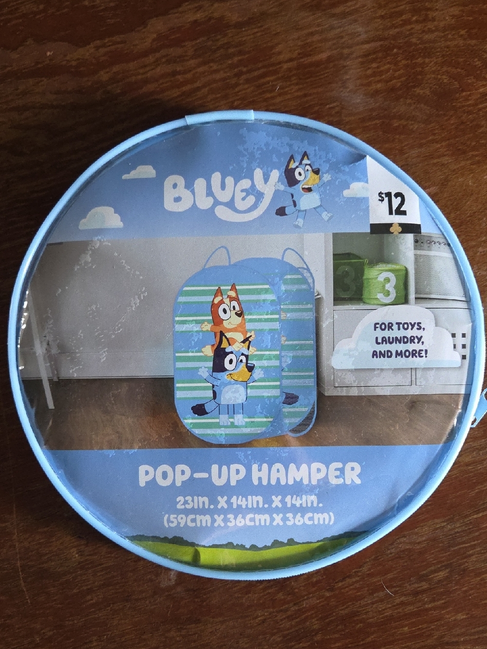 Bluey Pop-Up Hamper - Light Blue Striped Kids Laundry Bin